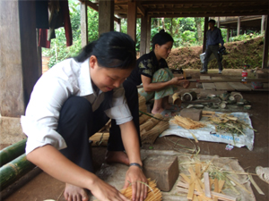 Tận dụng cây luồng, người dân xã Tân Mai (Mai Châu) phát triển nghề chẻ tăm mành để tăng thêm thu nhập.